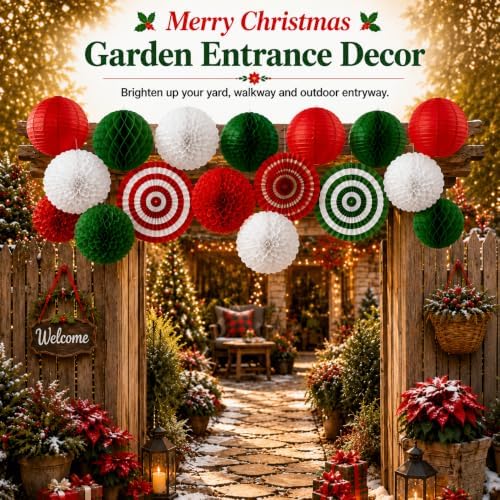 21PCS Red Green White Paper Lanterns Christmas Party Decorations - Image 5