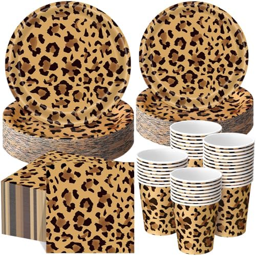Funnymoom 250 Pcs Leopard Print Plates Napkins and Cups Serve 50 Guests by Funnymoom