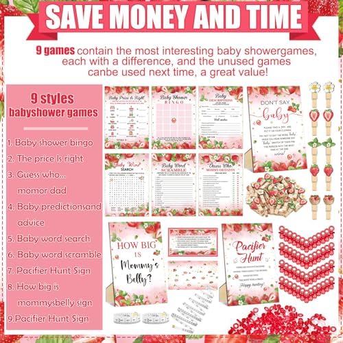 Sherr 476 Pcs Strawberry Party Games Set, Activities Pacifiers Clothespins - Image 4