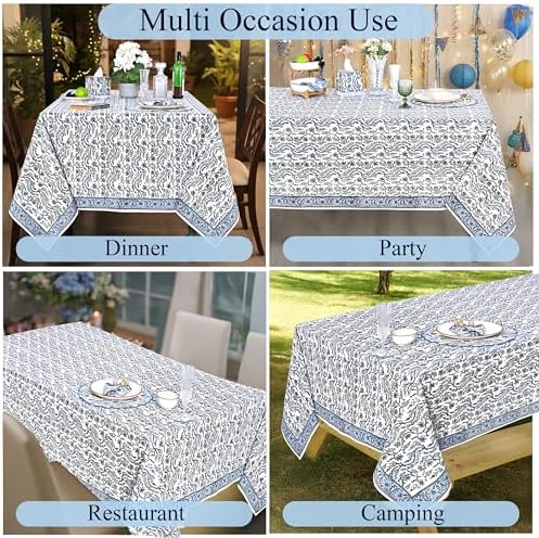 Ridhi -Baby Blue Eyes 60x60 Inches Square 100% Cotton Hand Block Print Tablecloth Washable Halloween Thanksgiving/Christmas Parties/Wedding Use,Fall décor Farmhouse Dining Dinner tablecloths - Image 5