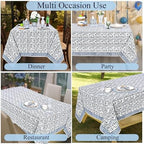 Ridhi Baby Blue Hand Block Print Cotton Tablecloth 140 x 72 Inch Rectangle - Image 5