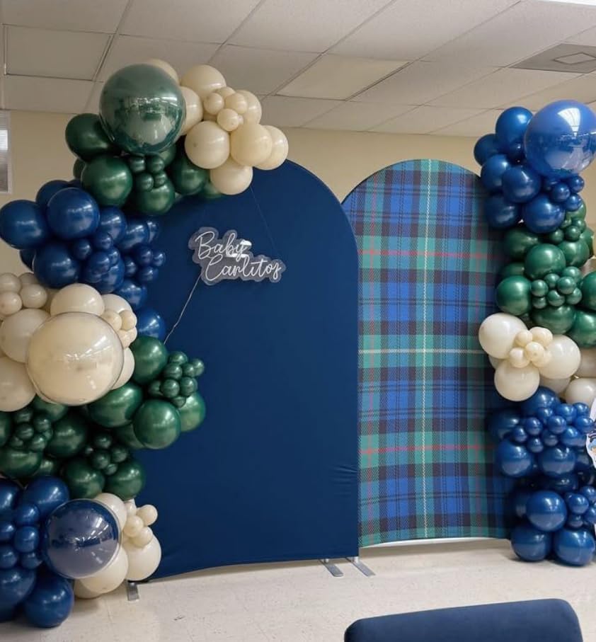 Set of 2 Tartan Plaid Arch Backdrop Cover Tartan Tiles Spandex Stretchy Arch Cover for Bear Birthday Party Boys Baby Shower Banquet Decoration (6FT 7.2FT,Blue) - Image 5