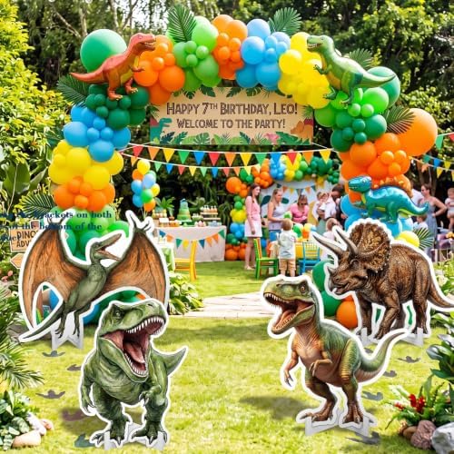 Honoson 4 Pcs 24" to 32" Large Dinosaur Cardboard Cutouts, Realistic Dinosaur Backdrop Standup Yard Signs Birthday Party Decoration for Jungle Dino Theme Photo Booth Props Party Supplies - Image 4