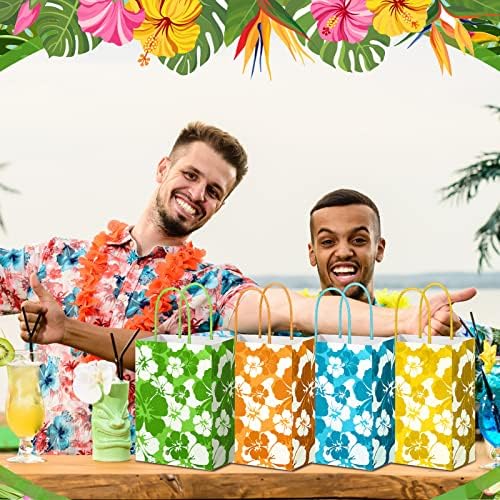 Teling 48 Pcs Hawaiian Party Favor Hibiscus Luau Paper Bags with Handles - Image 5