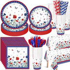 Funnymoom 434 Pcs Patriotic Floral Party Decorations Paper Plates Serve 48 by Funnymoom