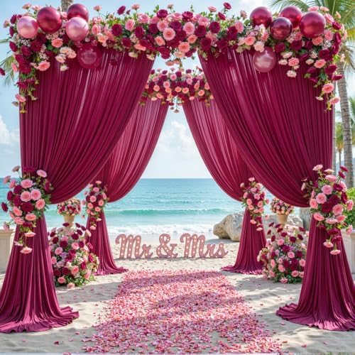 20ft x 10ft Wrinkle Free Burgundy Wedding Backdrop Curtains for Party Bridal Shower Reception Decorations Burgundy Fabric Curtain Backdrops Drapes for Photography Baby Shower Birthday Background - Image 3