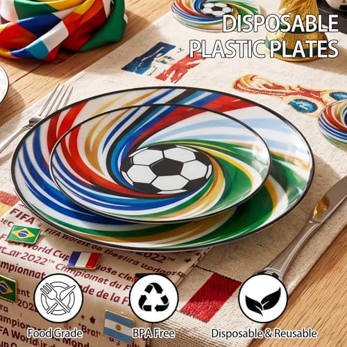 LIYH 60 Pcs World Cup Soccer Plastic Plates - Heavy Duty Disposable Plates for Global Soccer Themed Celebration Party Supplies 10.25" Dinner & 7.5" Dessert Plate - Image 4