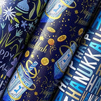 Jillson Roberts Hanukkah Wrapping Paper Roll Bundle - 3 Pack (75 sq ft Total) Floral Menorah, Happy Hanukkah Greetings - Image 2
