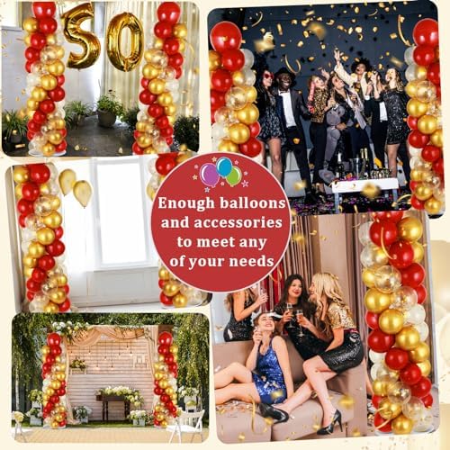 2 Sets Red Gold Balloon Column Stand Kit with 100 Balloons Adjustable Balloon Tower Stand with Bases for Floor Red Gold Confetti Balloon Column Kit for Back to School Birthday Wedding Party Decor - Image 6