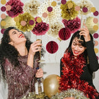Burgundy and Gold Party Decorations Maroon Gold Burgundy Paper Pom Poms Lanterns Glitter Dots Hanging Garland for Birthday Bridal Shower Bachelorette Graduation Party Decor (Pack of 2) - Image 2