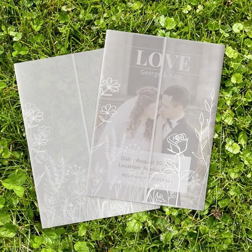 HAUTOCO 200 Pack Vellum Jackets for 5x7 Invitations, Pre-Folded Translucent 135GSM Vellum Paper Wraps, White Flower Envelope Liners Wedding Invitations Accessories by HAUTOCO