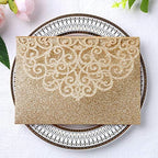 ponatia 5.12 x 7.2 Laser Cut Invitation Pocket, 20PCS Tri-Fold 5 x 7 Laser Cut Wedding Invitation Pockets with Envelopes for Wedding Bbay Shower Birthday Invite (Gold Glitter, No Inner Sheet) - Image 2