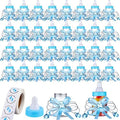 62 Pcs 3.5 Inch Baby Mini Milk Bottle Baby Shower Favor with 500 Adhesive Thank You for Showering Stickers, Small Plastic Bear Candy Bottle with Ribbon for Boy Girl Newborn Baptism Party Decor (Blue) by PINKXHY