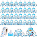 62 Pcs 3.5 Inch Baby Mini Milk Bottle Baby Shower Favor with 500 Adhesive Thank You for Showering Stickers, Small Plastic Bear Candy Bottle with Ribbon for Boy Girl Newborn Baptism Party Decor (Blue) by PINKXHY