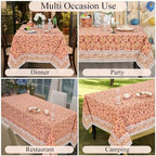 Ridhi Apricot Rosette Vine (Wine Red) Hand Block Print Cotton Rectangle Tablecloth 52x72 inch Reusable Table Cover Decorative Everyday Use for Dining Room, Farmhouse, Home Gift for Spring, Summer - Image 5