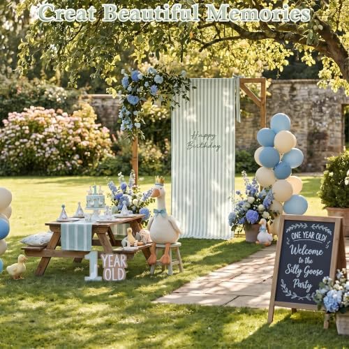 Striped Happy Birthday Sign Stand with Linen Ribbon, Green - Image 3