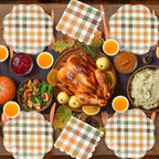 400 Pcs Fall Plaid Paper Plates and Napkins Set Autumn Disposable Checkered Dinner Party Set for 50 Guests Include Orange and Green Scalloped Plates Napkins Cup & Cutlery for Thanksgiving Fall Wedding - Image 5