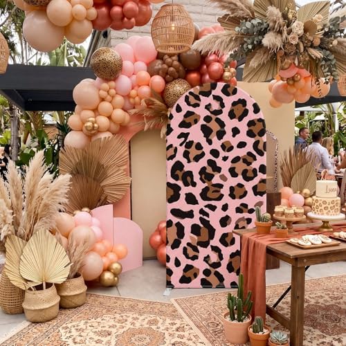 Boho Cheetah Print Balloon Arch Kit with Palm Leaf Fan Pampas Grass, 6ft Leopard Print Backdrop Cover 154 Pcs Balloon Garland, Pink Cheetah Birthday Decorations for Wedding Baby Shower Girls Women - Image 3