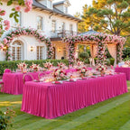 1 Pack Hot Pink Rectangle Table Clothes for 8 Foot Tables, Polyester Wrinkle Free Fitted Tablecloths 8ft Stretch Table Cover with Skirt for Wedding, Birthday, Parties, Trade Show, Craft Show - Image 7