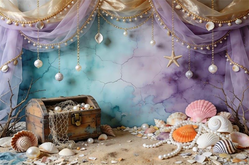 10x5ft Under The Sea Mermaid Princess Backdrop for Photography Pearl Shells Coral Fairytale Mermaid Background for Baby Shower Girls Birthday Party Decor Banner Photo Shoot Prop by XMJJKUF
