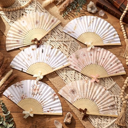Roowest 36 Pcs Boho Floral Folding Hand Fan Bulk Bohemian Flowers Pattern Fans for Wedding Guests Bulk Collapsible Pampas Grass Paper Handheld Fans for Wedding Bridal Baby Shower Party Favors - Image 5