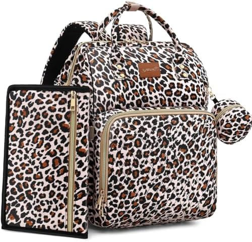 ROSEGIN Diaper Bag Backpack with Changing Pad, Pacifier Case, Baby Bag for Boy Girl Toddler - Large, Stylish, Waterproof Travel Quilted Diaper Bag for Mom - Baby Shower - Cheetah by ROSEGIN