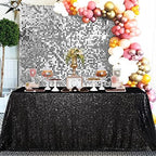 Seamless Sequin Tablecloth 90x132 Inch Black Rectangular Halloween Decor by QueenDream