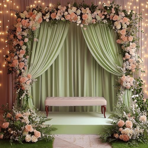 ESGOTBME 30x10ft Wrinkle Free Sage Green Backdrop Curtain for Parties Soft Fabric Drapes Wedding Curtain Backdrop for Birthday Party Decorations Background for Photography 5x10ft, 6 Panels - Image 7