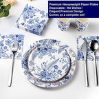 Dandat 250 Pcs Blue Floral Paper Plates and Napkins Blue Bridal Shower Tea Party Decorations Blues White Floral Tableware Set for 50 Guests Disposable Plates Napkins Cups Wedding Baby Bridal Shower - Image 3
