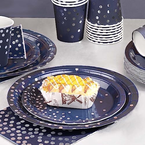 Gudvilla350 PCS Navy Blue Plates and Napkins Party Supplies,Navy Blue Paper Plates with Plastic Silverware Serve 50 Guests,Blue and Silver Birthday Plates Disposable for Wedding Retirement Decorations - Image 6