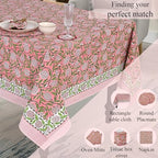Ridhi Strawberry Pink Block Print Cotton Rectangle Table Cloth, 54x54 inch - Image 7