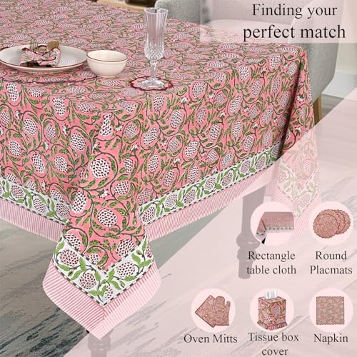Ridhi Strawberry Pink Block Print Cotton Rectangle Table Cloth, 54x54 inch - Image 7