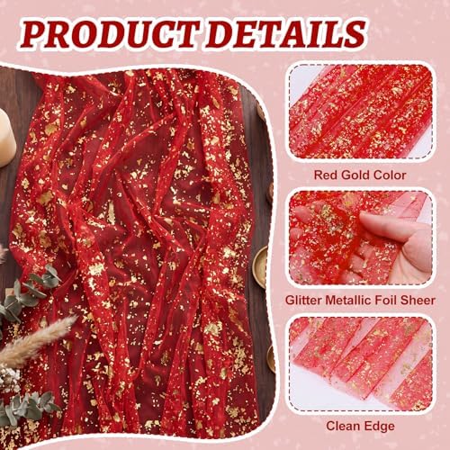 Shihanee 12 Pcs Red Gold Gauze Table Runners Sheer Cheesecloth Runner - Image 5