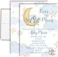 Custom Baby Shower Invites Over the Moon Invitations for Boys, Pack of 50 5x7 Personalized Sleepy Cloud & Stars Invites with Fifty Envelopes - Unique Watercolor Baby Shower Cards by AmandaCreation by AmandaCreation