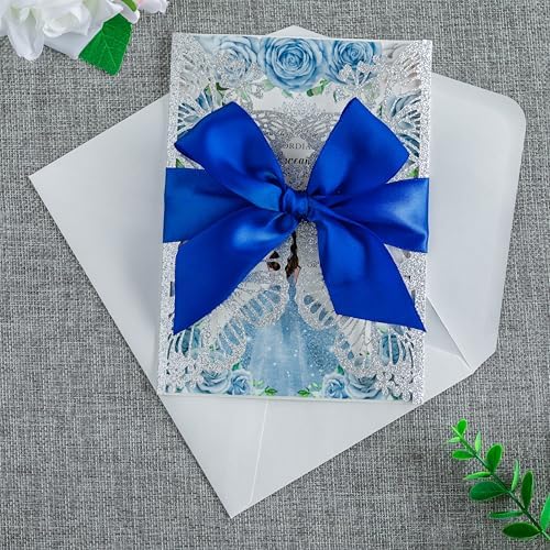 20 PCS 5.12x7.2 Butterfly Personalized Quinceanera Invitation, Customized XV Anos Laser Cut Invitation Cards with Envelopes (Silver Glitter Personalized) - Image 6