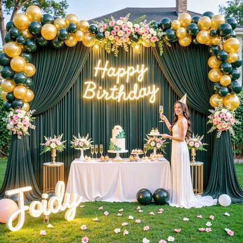 30ft x 10ft Hunter Green Backdrop Curtain for Parties Dark Green Wrinkle Free Backdrop Drapes Panels for Baby Shower Birthday Party Photo Photography Polyester Fabric Background Decoration - Image 2