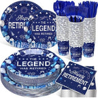 Funnymoom 400 Pcs Happy Retirement Party Supplies for 50 Guests Navy Blue and Silver Disposable Plates Napkins Cups Forks for Retired Party Decoration Favor for Women Men(Blue and Sliver, Retirement) by Funnymoom