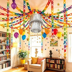 600 Sheets Rainbow Paper Chain Strips Garland Princess Birthday Party Decor Kit DIY Crafts Crepe Paper Streamer Glitter Star Fringe Chandelier Balloons for Wedding Birthday Classroom Decor - Image 6