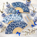Roowest 36 Pcs Blue and White Folding Fans Bulk - Retro Chinoiserie Japanese Floral Paper Hand Foldable Fans for Wall Decor Wedding Guests Favor Gifts Tea Party Supplies - Image 4