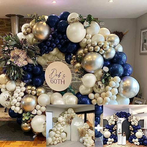 Navy Blue Balloons Double Stuffed Balloon Garland White Sand Royal Blue Balloon Blue Gold Pearl Balloon arch Kit for Birthday Party Baby Shower Wedding Graduation Bridal Shower Decoration by HIBAO