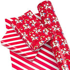WRAPAHOLIC 30 Inch Jumbo Reversible Unicorn Christmas Wrapping Paper - 30 Inch x 100 Feet Jumbo Roll Red Santa Claus, Unicorn Wrapping Paper and Stripe Design for Holiday, Party - Image 2