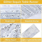 Newwiee 12 Pack Round Plastic Tablecloth Sequin Runner Set, Silver, White - Image 3