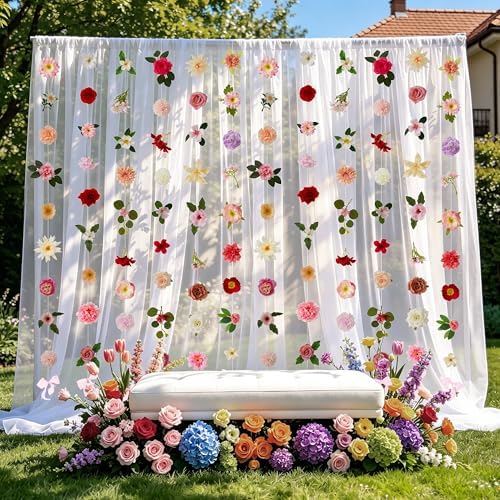 Livole 12Pcs 72Ft Wildflower Fall Garland with Bow Hanging Flower Backdrop - Image 2