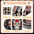 Funnymoom 400 Pcs Day of the Dead Party Supplies for 50 Guests Sugar Skull Plates and Napkins Cups Disposable Paper Dia De Los Muertos Tableware for Mexican Halloween Fiesta Birthday Party Favor - Image 2