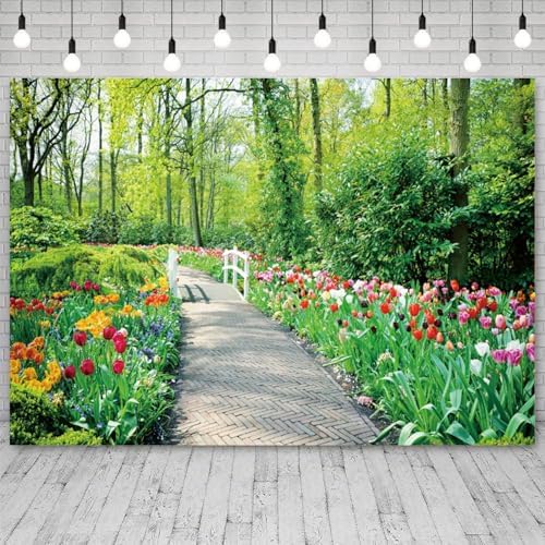 12x6ft Spring Backdrop Garden Colorful Flowers Photography Background Green Tree Forest Nature Scenery Bridal Shower Wedding Banner Decorations Kids Adults Birthday Portrait Photo Booth Prop - Image 3