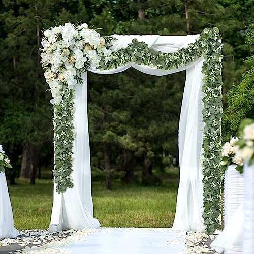 Eucalyptus Garland with White Flowers 4 Packs 5.9Ft Artificial Plants Vines - Image 2