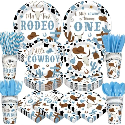 450 Pcs Tableware Set, Serve 50, Blue, My First Rodeo Birthday by Unknown