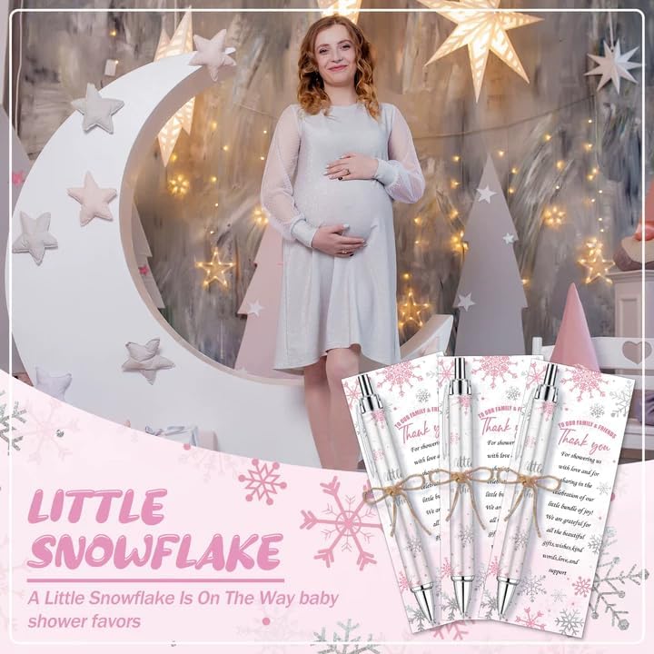 145 Pieces Little Snowflake Baby Shower Favors for Guest Pink Girl Ballpoint Pens and Keychains Gifts Bulk Winter Retractable Baby Shower Pens Gender Reveal Thank You Cards Souvenirs Prizes - Image 5