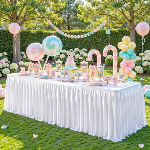 6 Pack White Satin Table Clothes for 6 Foot Rectangle Tables - 6FT Wrinkle Resistant Glitter Rectangle Tablecloths, Party Table Covers for Wedding Banquet, Baby Shower, Birthday, Holiday Dinner - Image 4