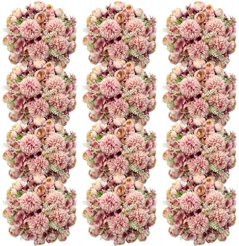Tigeen 12 Bundles Peonies Artificial Flowers Faux Roses, Fuchsia by Tigeen